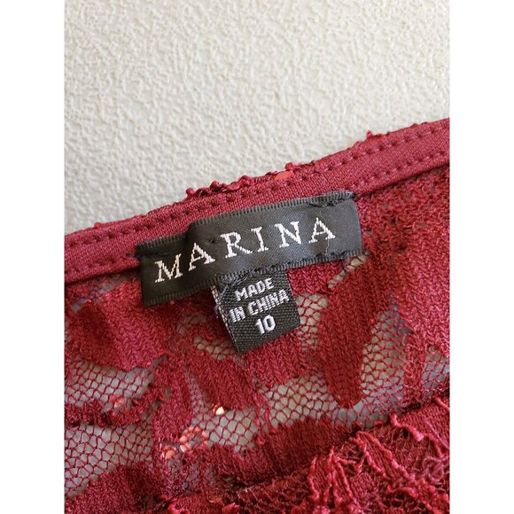 MARINA WOMEN'S BURGUNDY  LACE DRESS SIZE 10 #168 - Picture 9 of 12